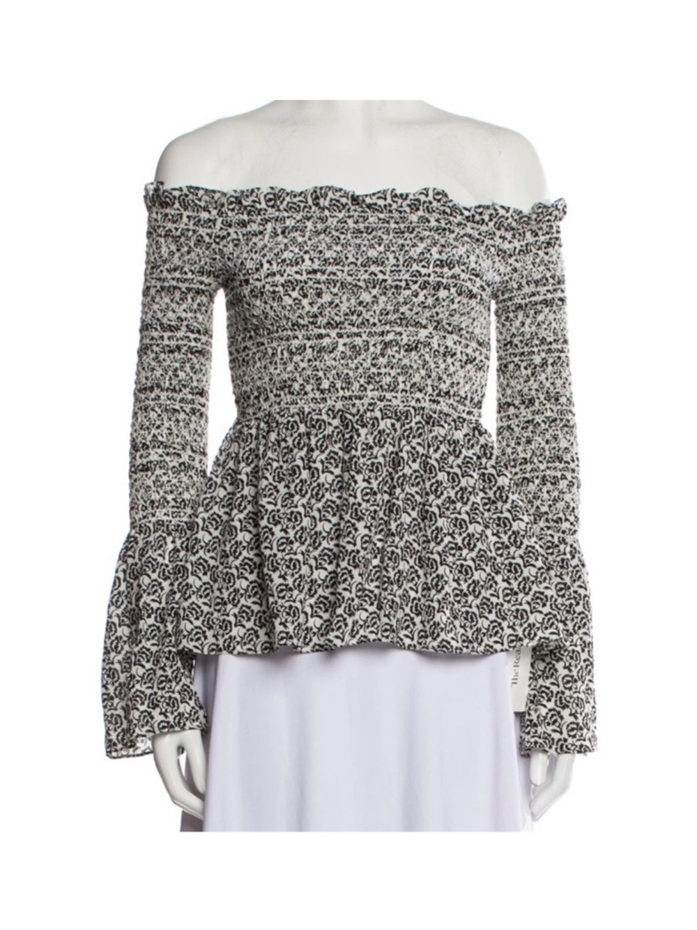 A.L.C. Black and Cream Smocked Blouse
